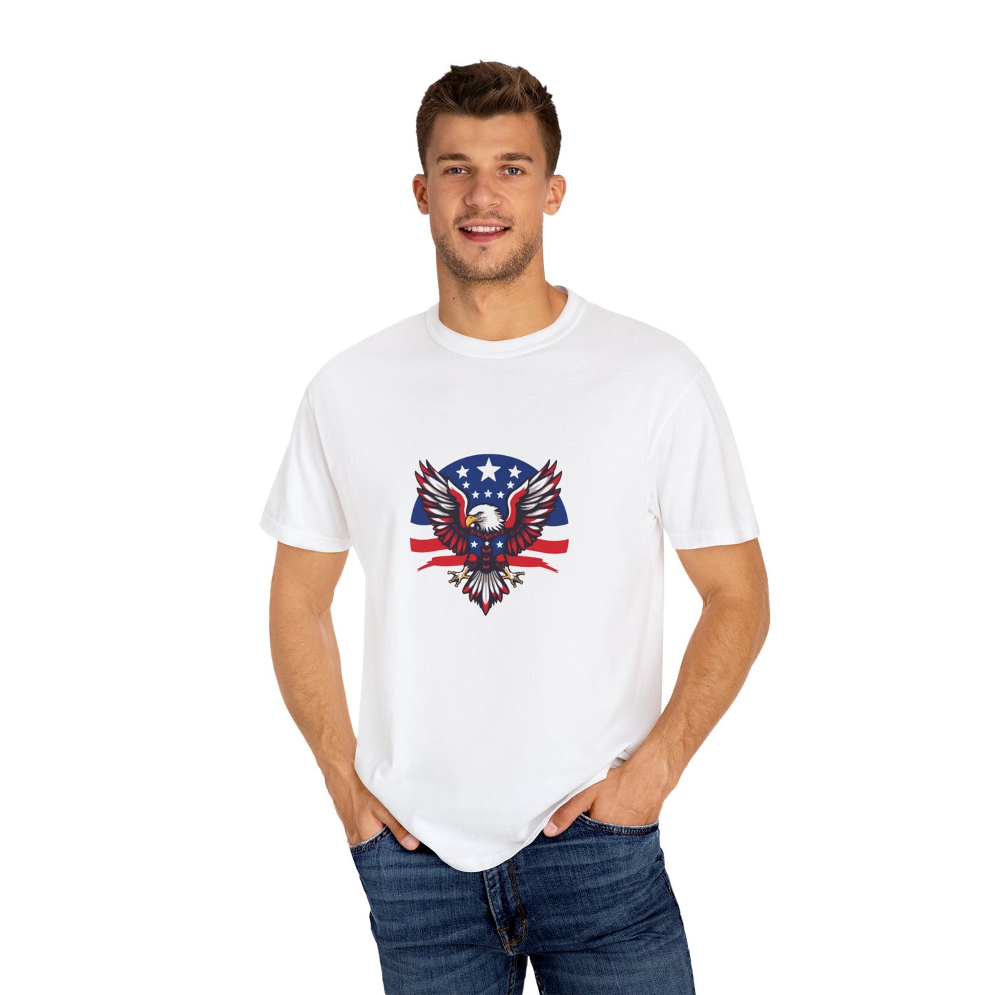 Patriotic T-Shirt with Eagle Graphic | Faith By Flag Tee, Unisex Apparel, Independence Day Shirt, Casual Wear, Gift for Veterans