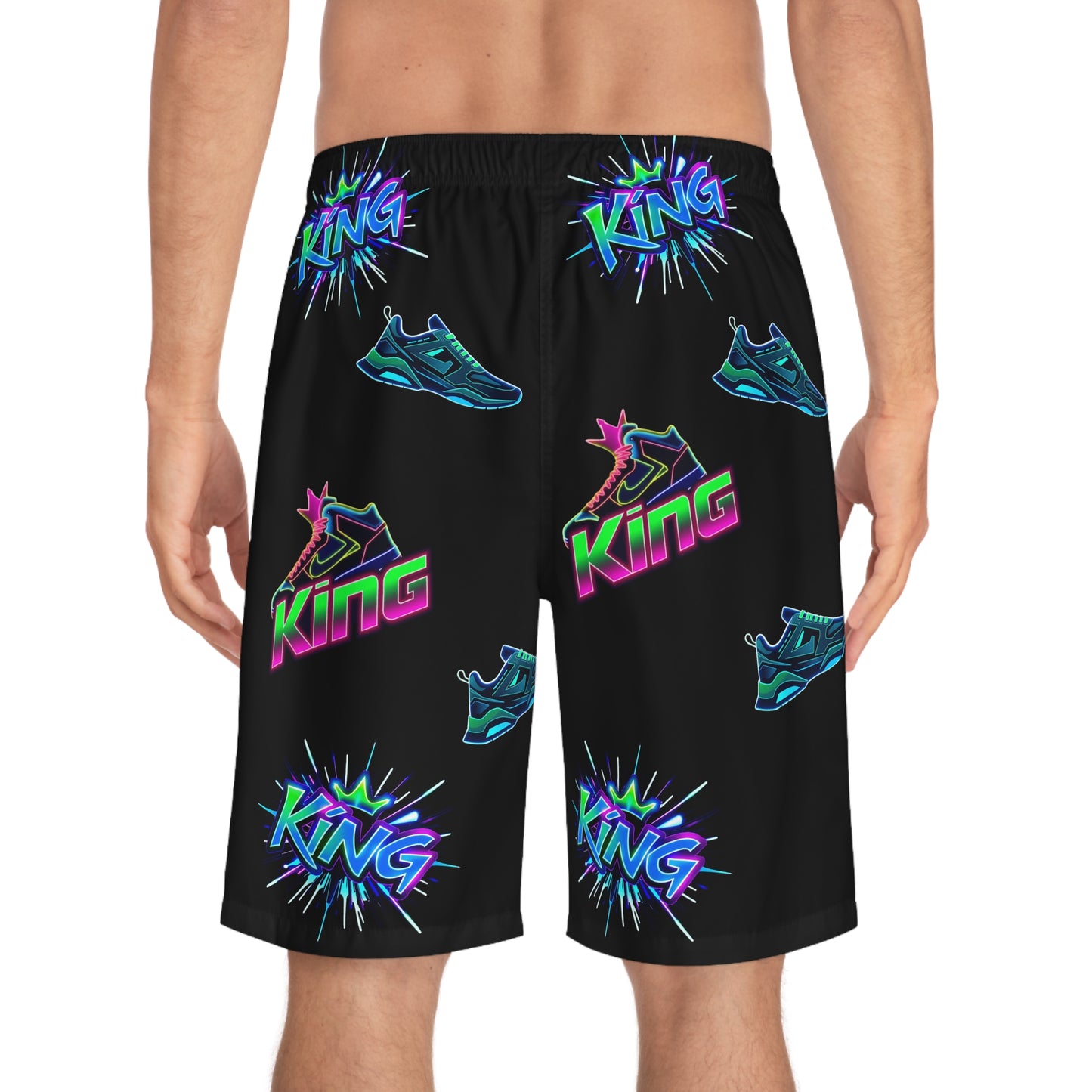 Vibrant Men's Board Shorts - King Design, Summer Beachwear, Vacation Essentials, Gift for Him, Swimwear, Stylish Activewear