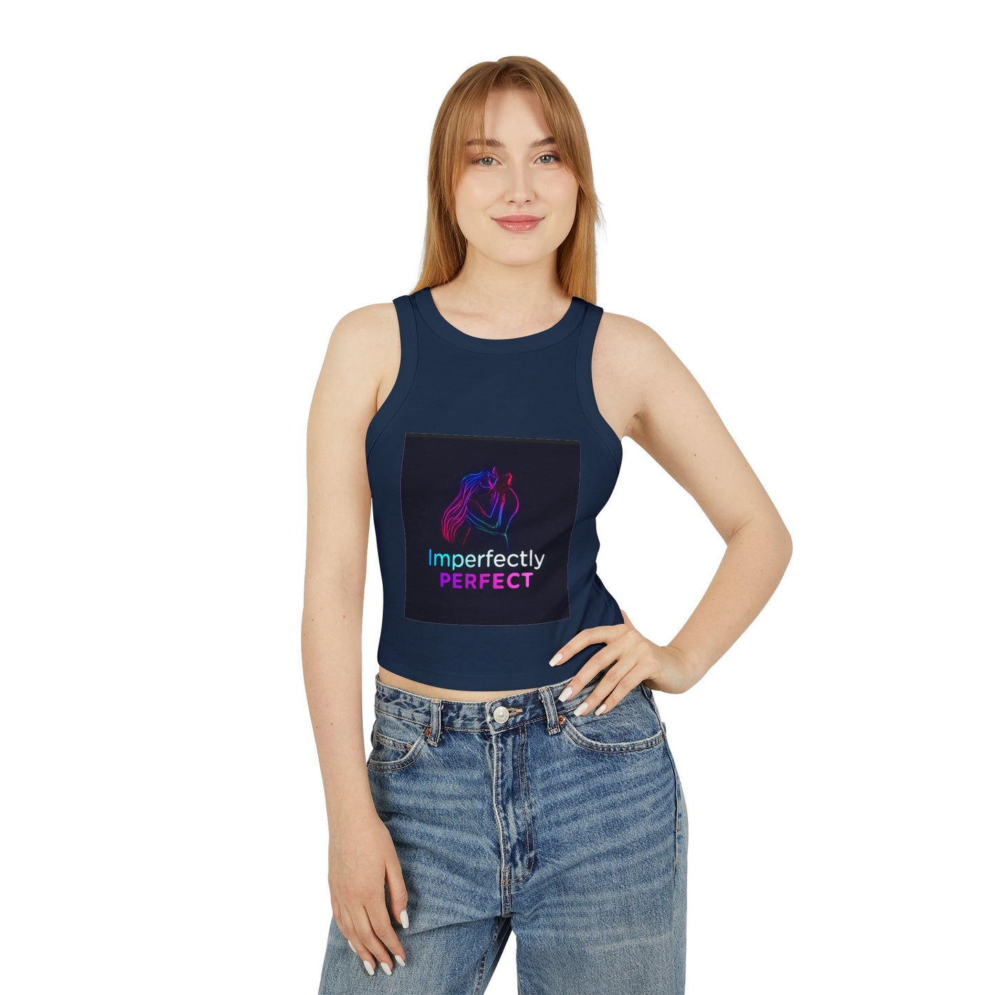 Imperfectly Perfect Racer Tank Top - Inspirational Women's Crop Top, Summer Outfit, Gift for Friends, Casual Wear, Faith Based Apparel