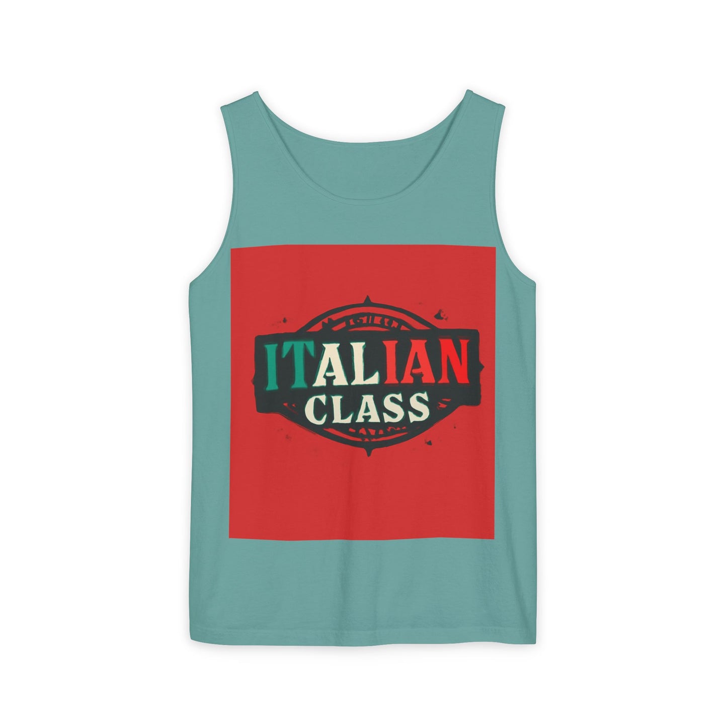 Italian Class Unisex Garment-Dyed Tank Top, Casual Summer Wear, Italian Heritage Gift, Foodie Apparel, Vacation Top