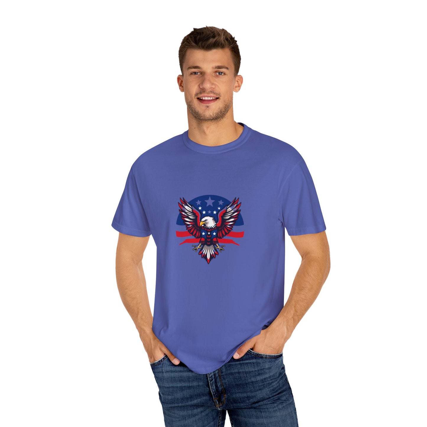 Patriotic T-Shirt with Eagle Graphic | Faith By Flag Tee, Unisex Apparel, Independence Day Shirt, Casual Wear, Gift for Veterans