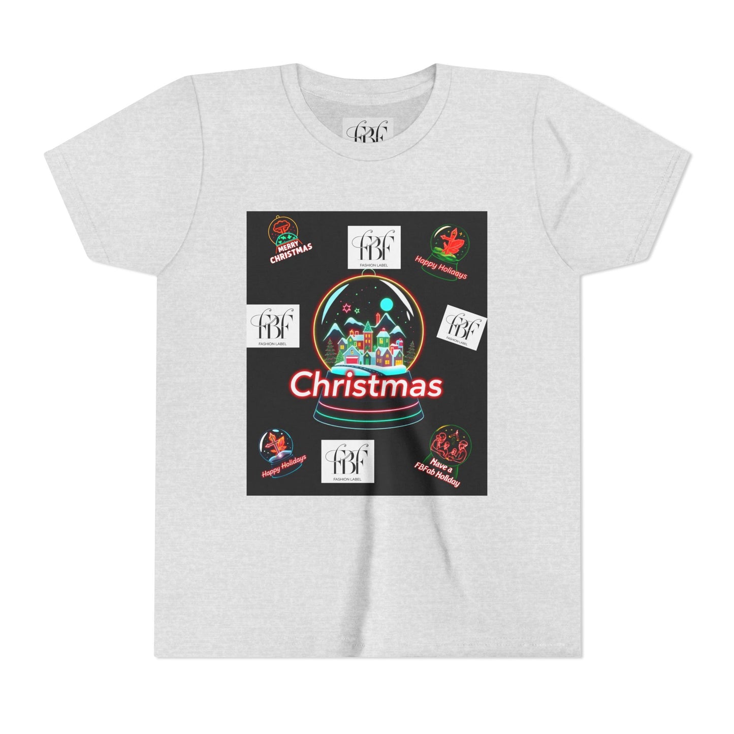 Youth Christmas Short Sleeve Tee, Holiday Tee, Xmas Gift for Kids, Fun Tee for Celebrations, Winter Festive Shirt