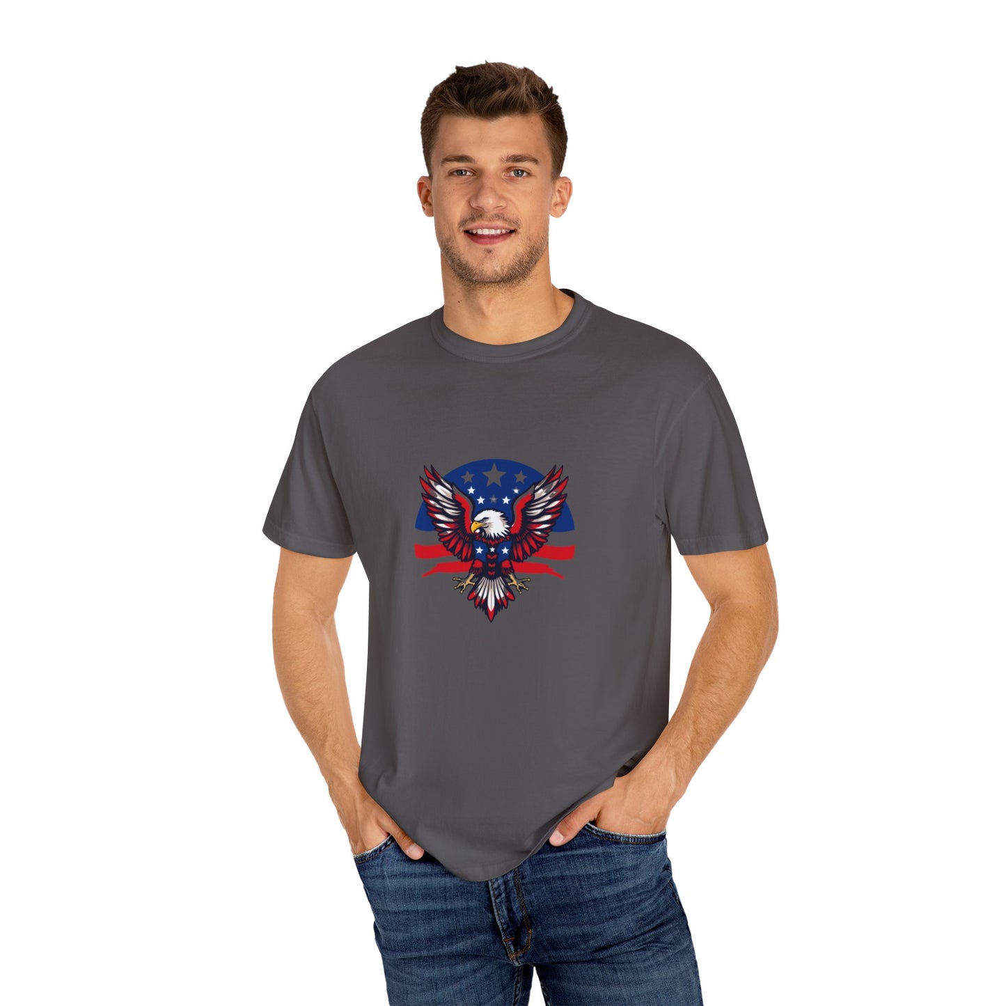 Patriotic T-Shirt with Eagle Graphic | Faith By Flag Tee, Unisex Apparel, Independence Day Shirt, Casual Wear, Gift for Veterans