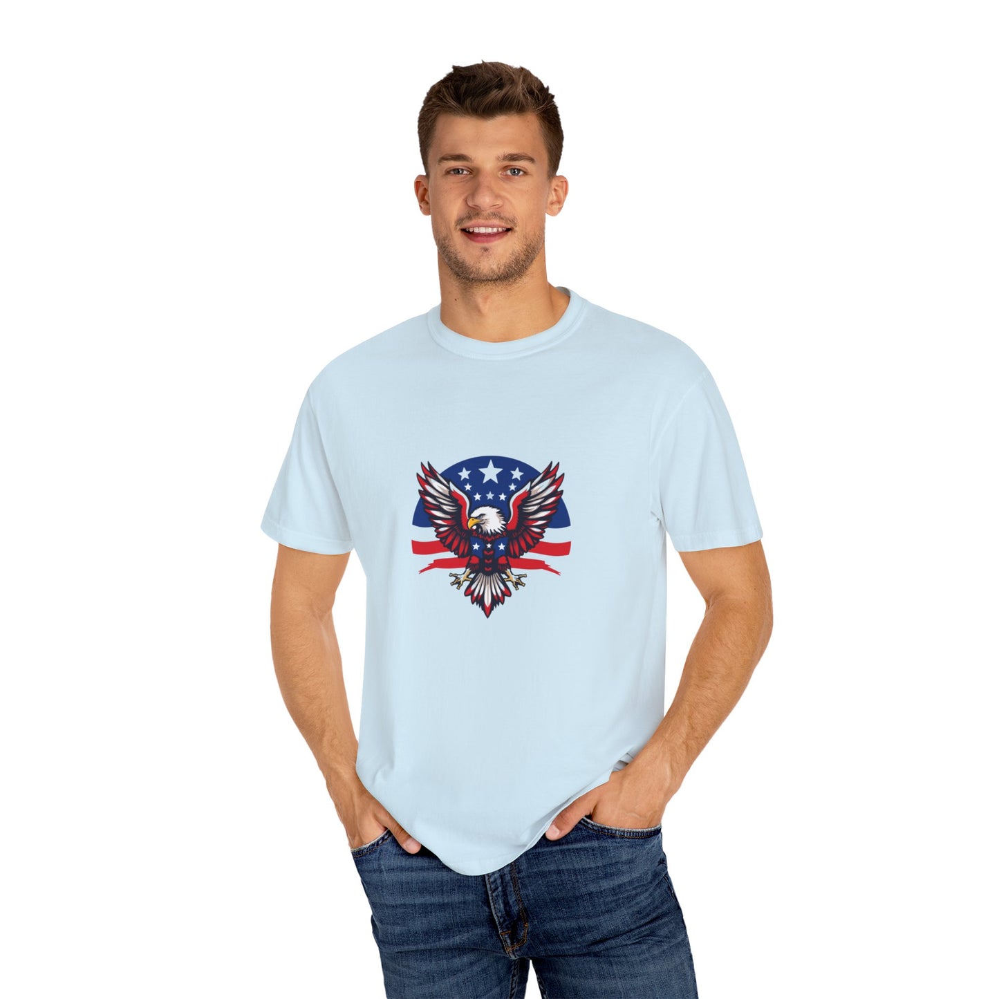 Patriotic T-Shirt with Eagle Graphic | Faith By Flag Tee, Unisex Apparel, Independence Day Shirt, Casual Wear, Gift for Veterans