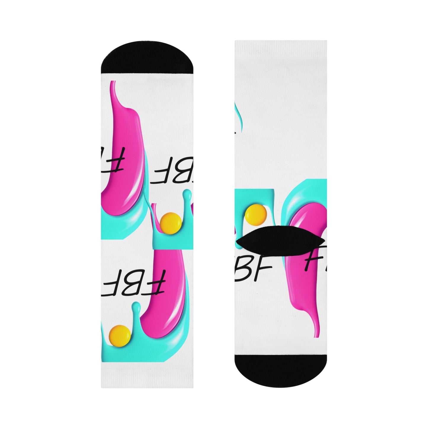 Cushioned Crew Socks — Colorful 'FBF' Retro Paint Splash Design