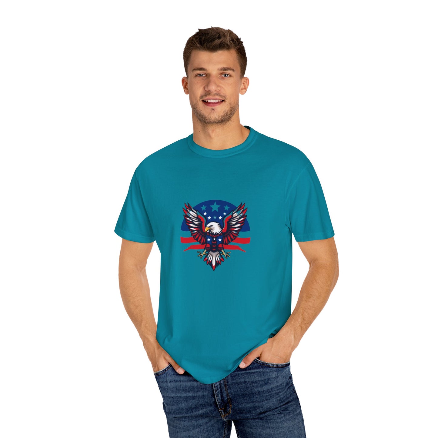 Patriotic T-Shirt with Eagle Graphic | Faith By Flag Tee, Unisex Apparel, Independence Day Shirt, Casual Wear, Gift for Veterans
