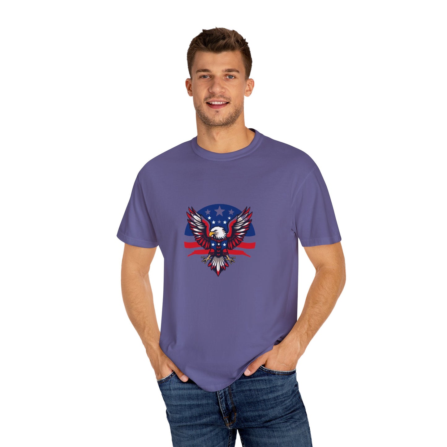 Patriotic T-Shirt with Eagle Graphic | Faith By Flag Tee, Unisex Apparel, Independence Day Shirt, Casual Wear, Gift for Veterans
