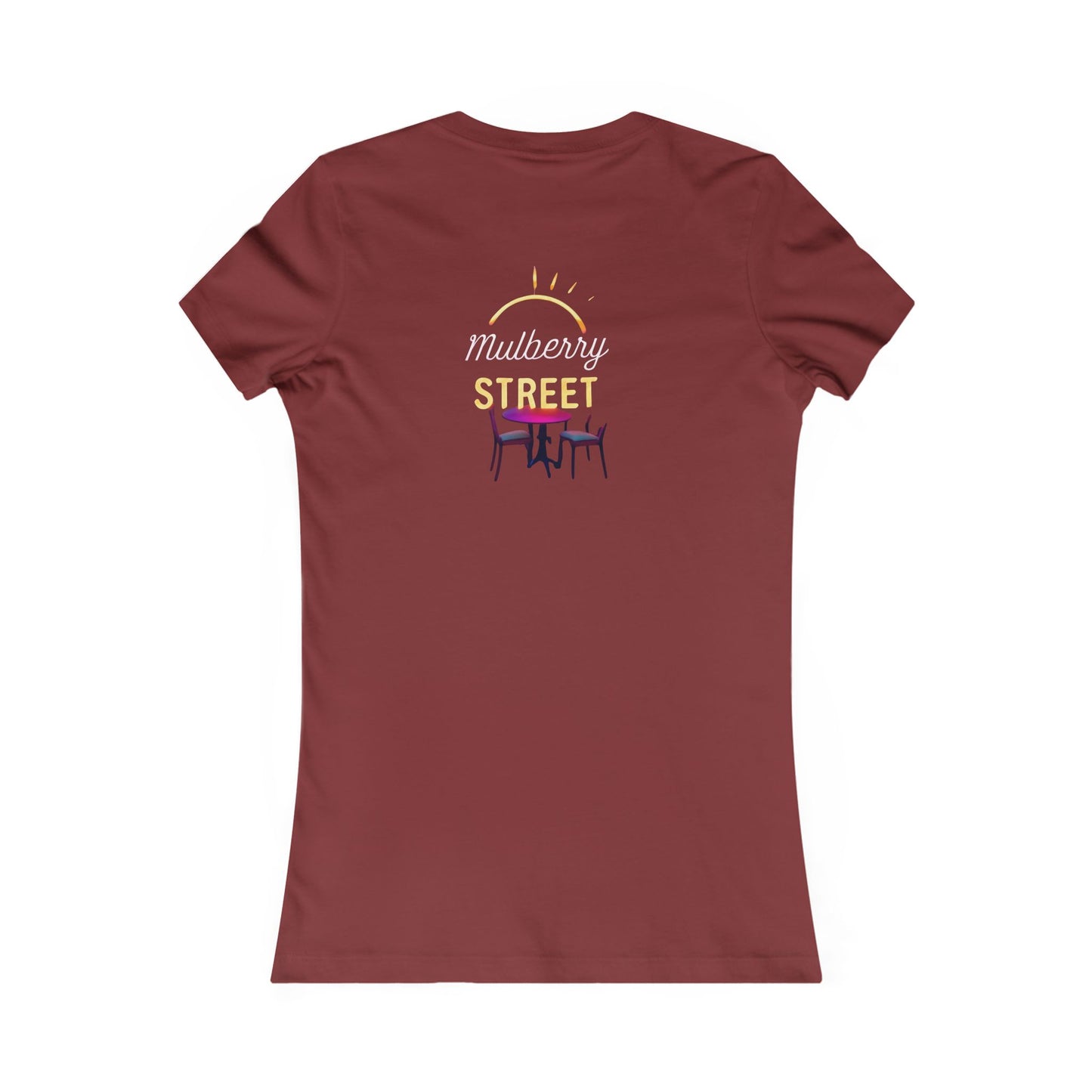 Mulberry Street Women's Tee — Retro Neon Café Graphic Shirt