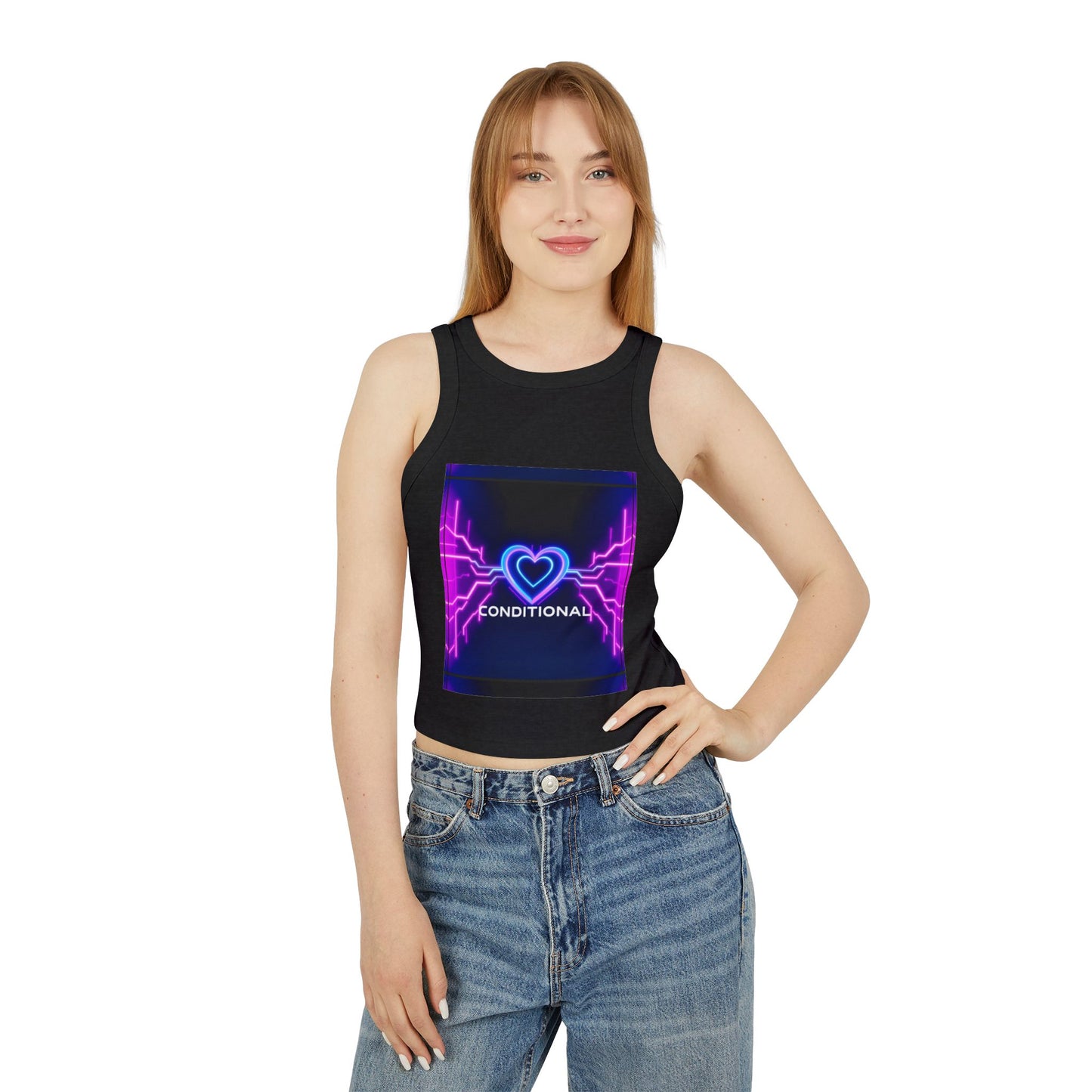 Neon Heart Racerback Tank Top, Trendy Crop Top, Party Attire, Summer Essential, Festival Wear, Gift for Her