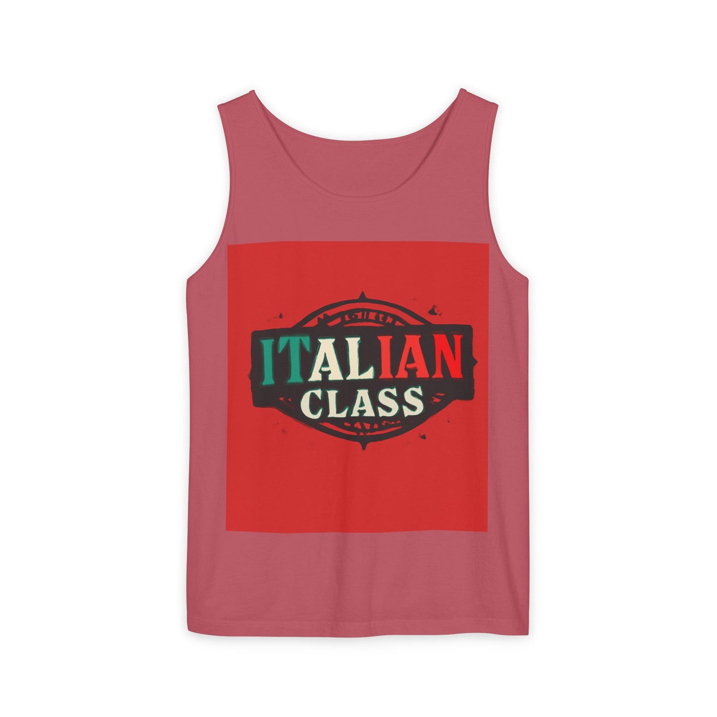 Italian Class Unisex Garment-Dyed Tank Top, Casual Summer Wear, Italian Heritage Gift, Foodie Apparel, Vacation Top