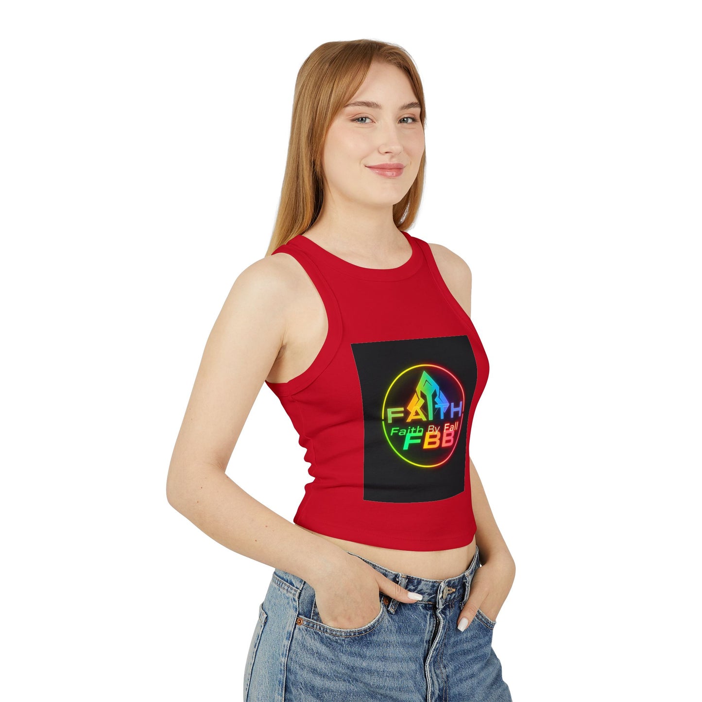 Faith by Fall Racer Tank Top - Stylish Summer Crop Top, Casual Wear, Inspirational Gift, Festival Outfit, Workout Top