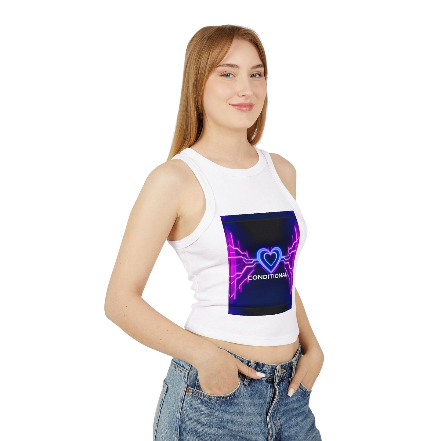 Neon Heart Racerback Tank Top, Trendy Crop Top, Party Attire, Summer Essential, Festival Wear, Gift for Her