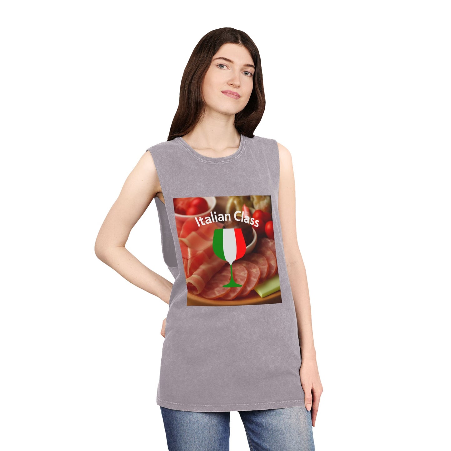 Italian Class Unisex Stonewash Tank Top | Casual Summer Wear, Gift for Food Lovers, BBQ Attire, Vacation Apparel, Culinary Humor