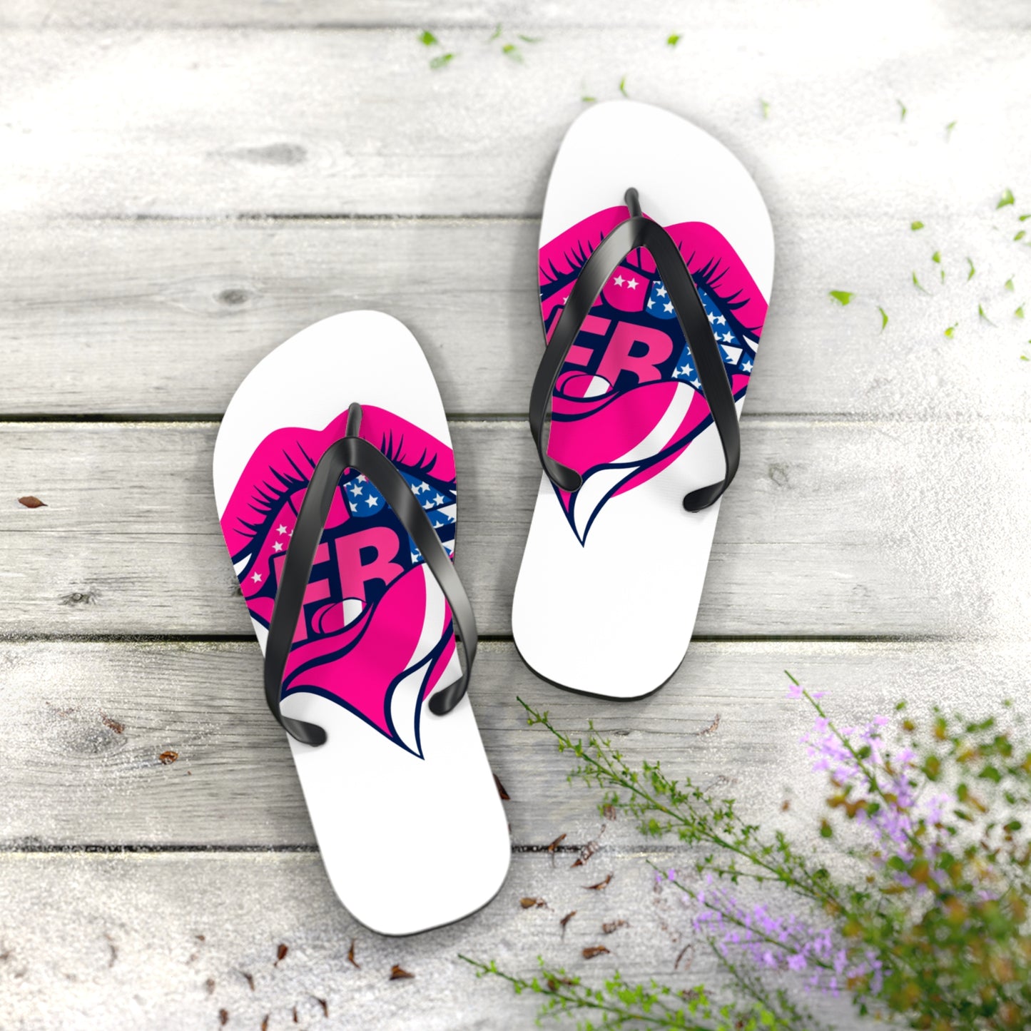 Patriotic Flip Flops with Kiss Design | Fun Summer Footwear, Vacation Sandals, Memorial Day, 4th of July, Beachwear