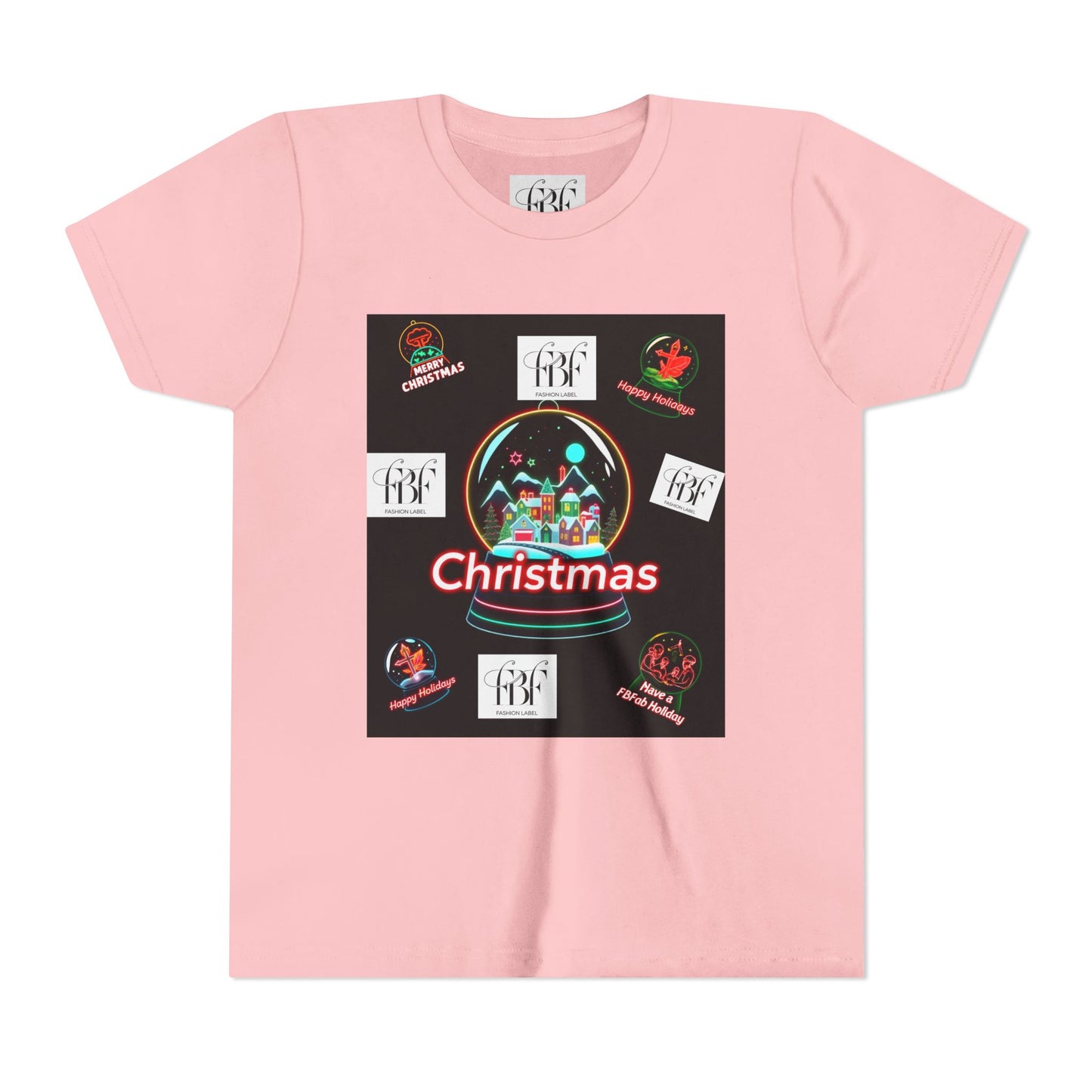 Youth Christmas Short Sleeve Tee, Holiday Tee, Xmas Gift for Kids, Fun Tee for Celebrations, Winter Festive Shirt