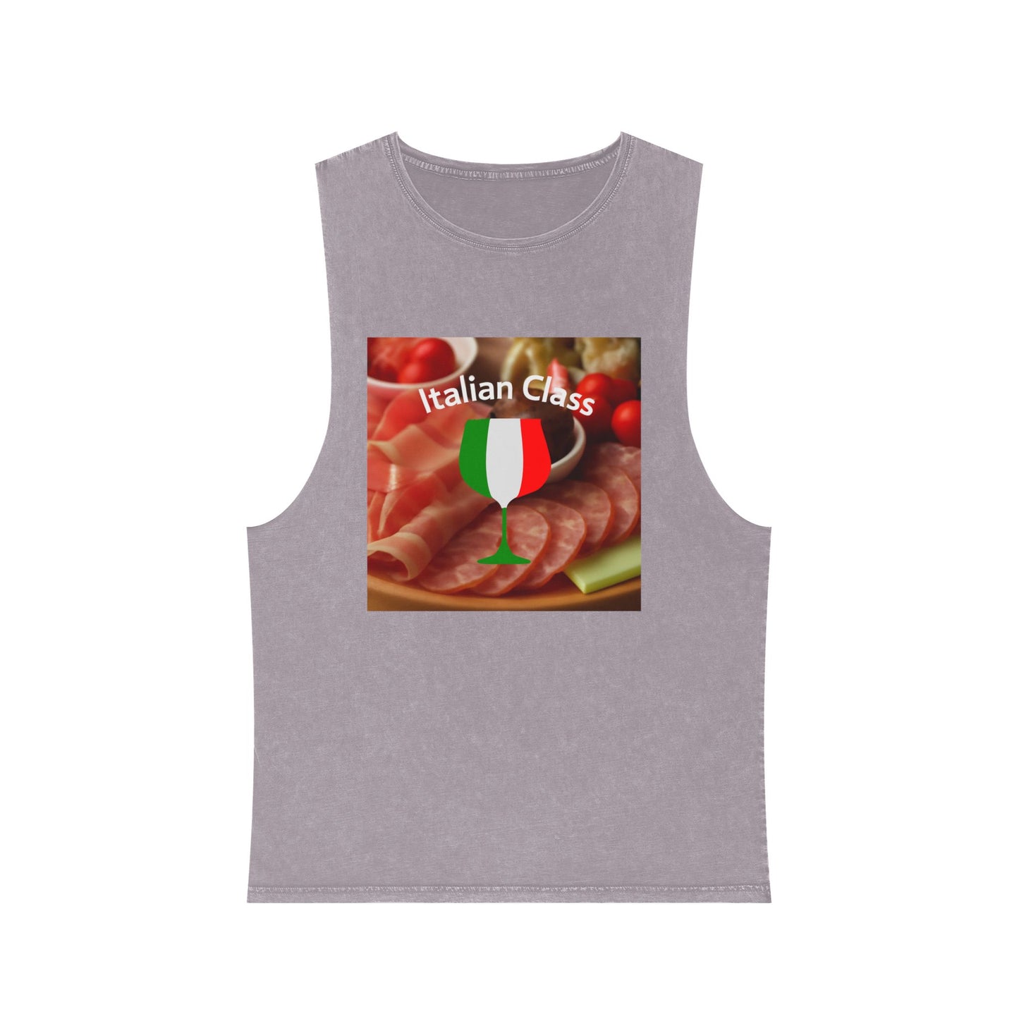Italian Class Unisex Stonewash Tank Top | Casual Summer Wear, Gift for Food Lovers, BBQ Attire, Vacation Apparel, Culinary Humor