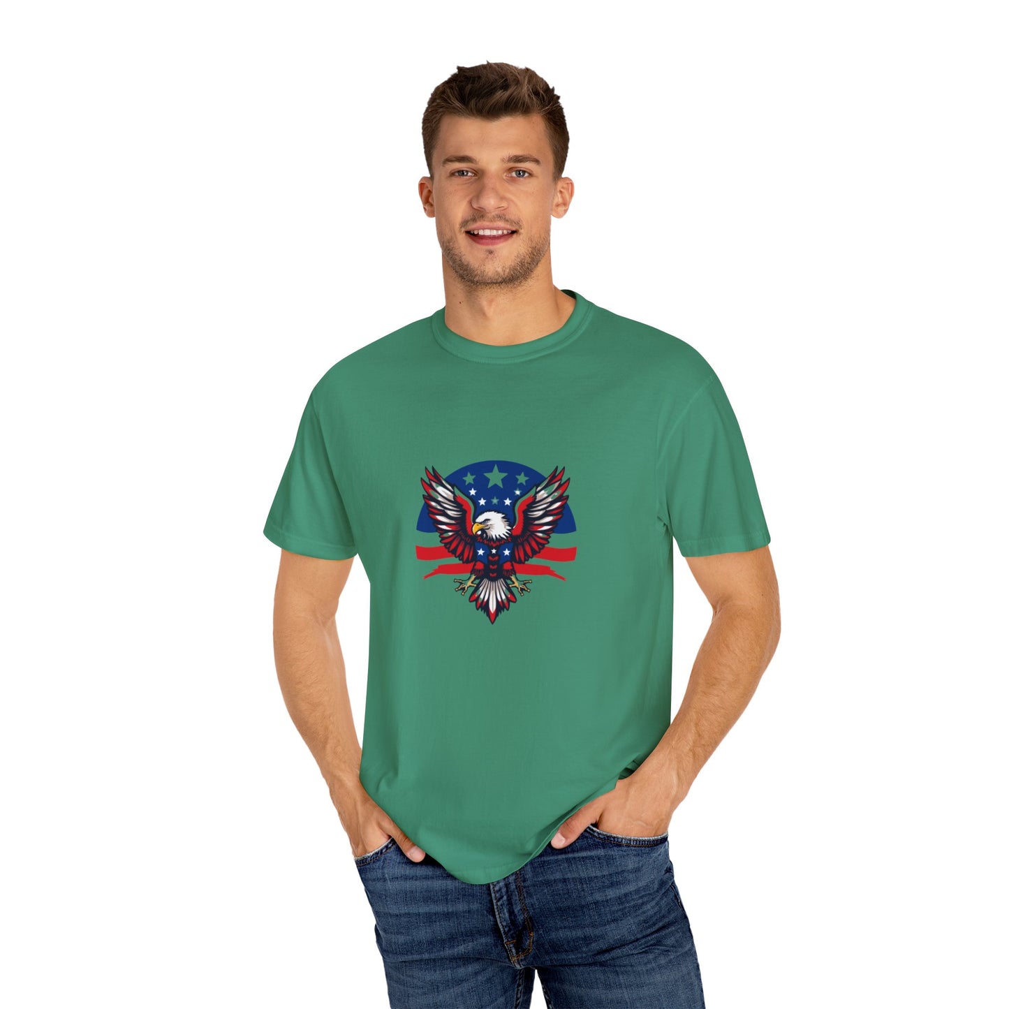 Patriotic T-Shirt with Eagle Graphic | Faith By Flag Tee, Unisex Apparel, Independence Day Shirt, Casual Wear, Gift for Veterans