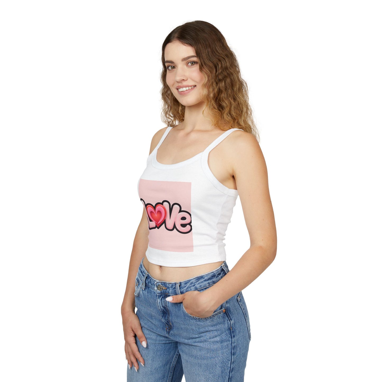 Cute Love Graphic Women's Spaghetti Strap Tank Top - Perfect for Valentine's Day and Casual Style