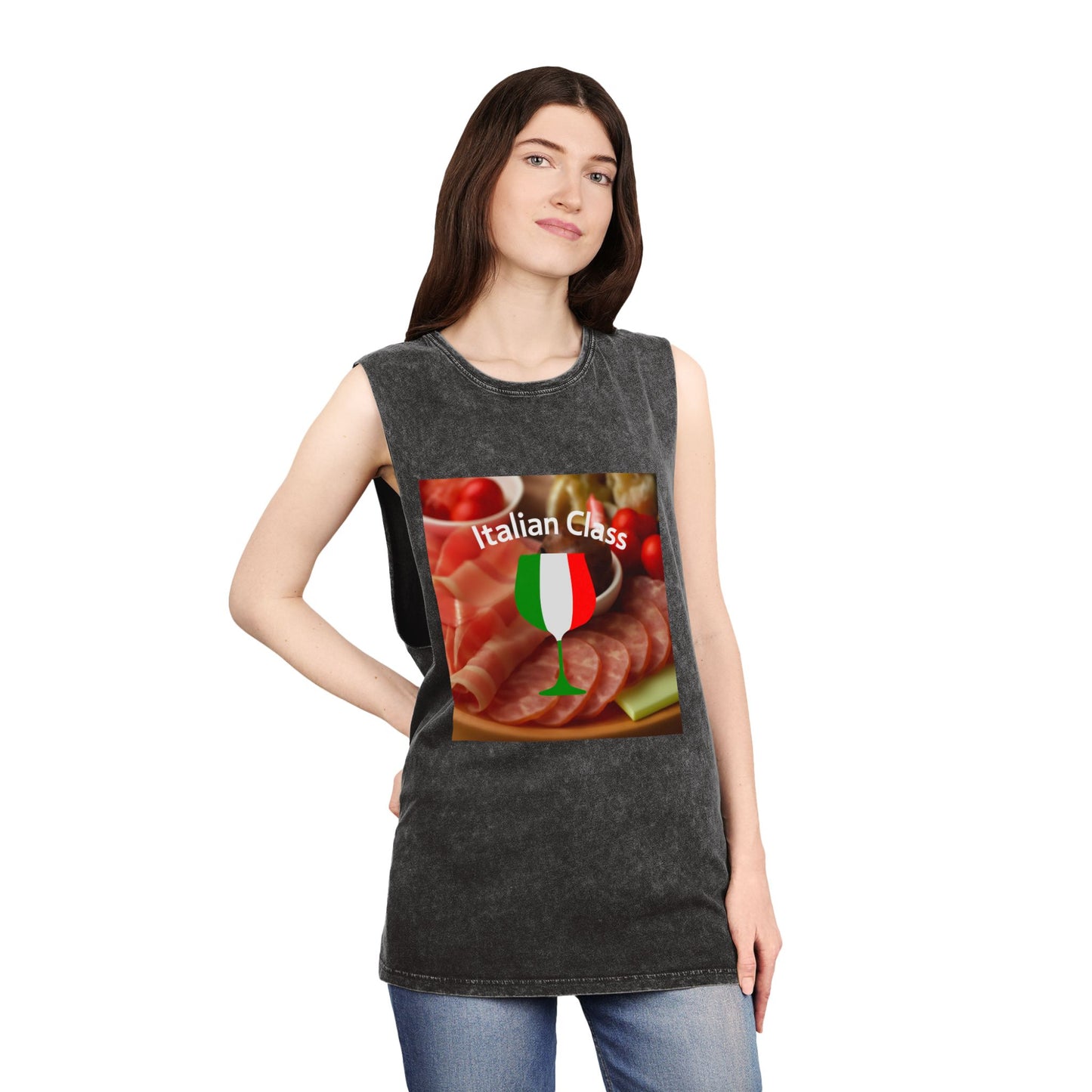 Italian Class Unisex Stonewash Tank Top | Casual Summer Wear, Gift for Food Lovers, BBQ Attire, Vacation Apparel, Culinary Humor