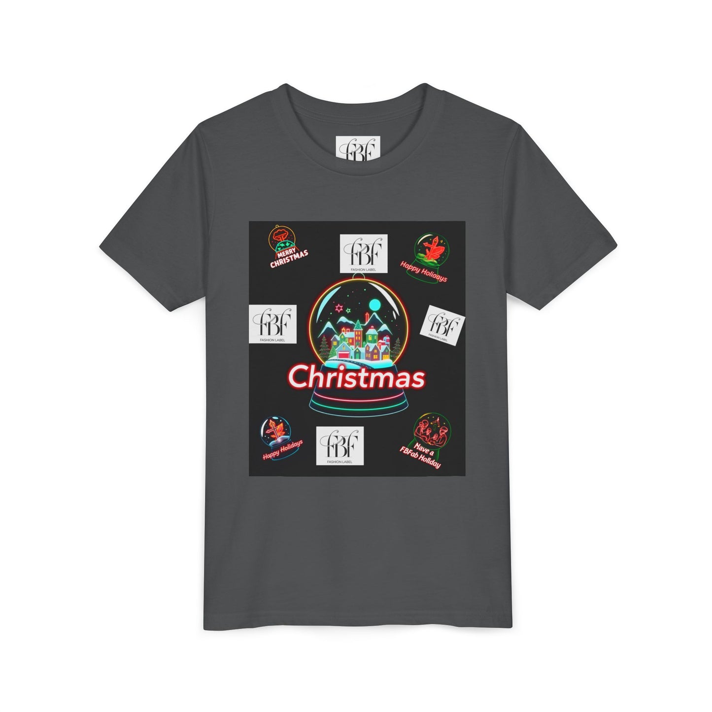 Youth Christmas Short Sleeve Tee, Holiday Tee, Xmas Gift for Kids, Fun Tee for Celebrations, Winter Festive Shirt