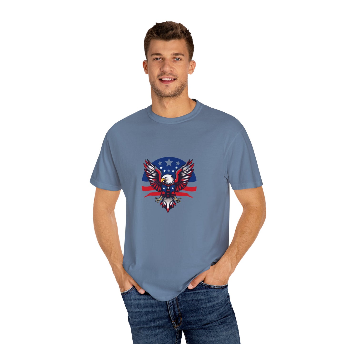 Patriotic T-Shirt with Eagle Graphic | Faith By Flag Tee, Unisex Apparel, Independence Day Shirt, Casual Wear, Gift for Veterans