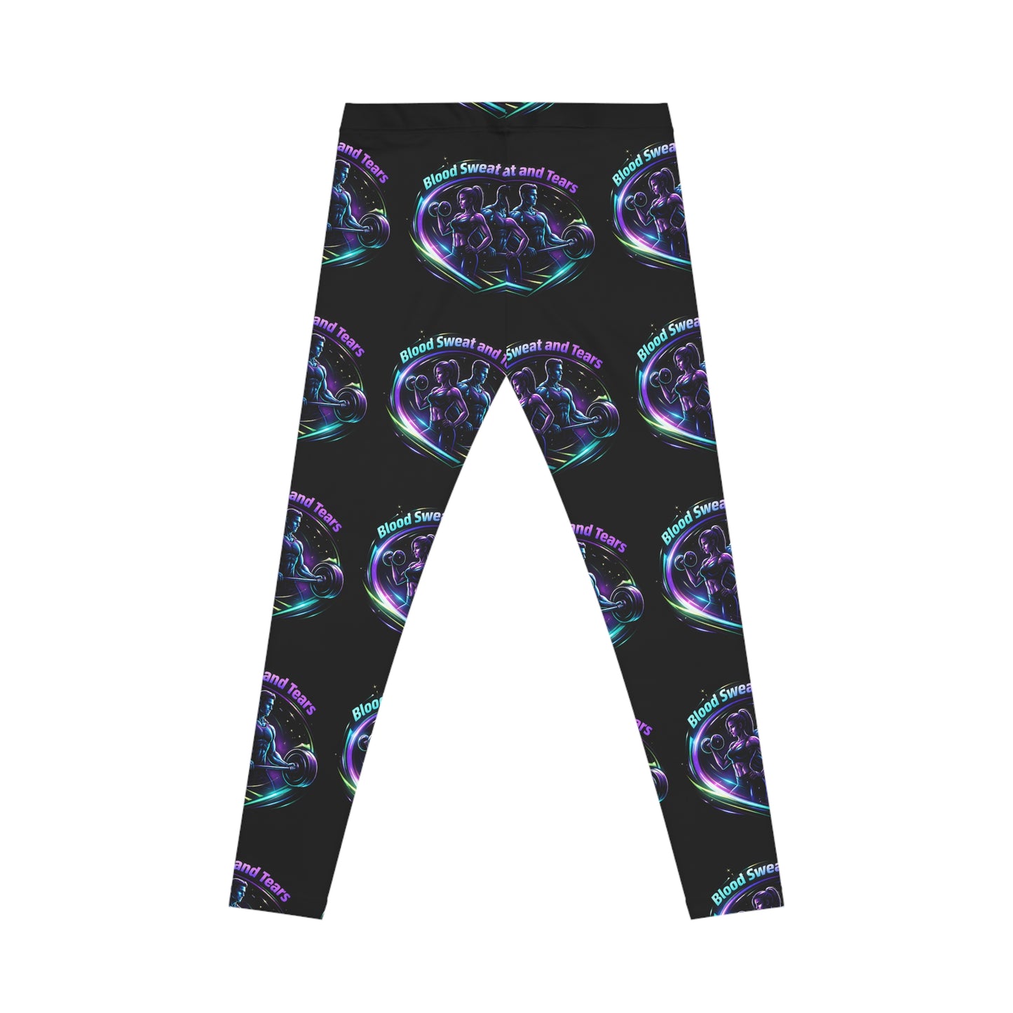 Neon Goth Band Leggings — "Blood Sweat & Smash Tears" All-Over Print