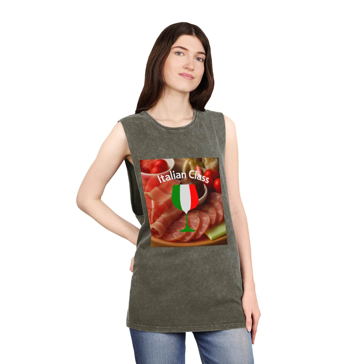 Italian Class Unisex Stonewash Tank Top | Casual Summer Wear, Gift for Food Lovers, BBQ Attire, Vacation Apparel, Culinary Humor