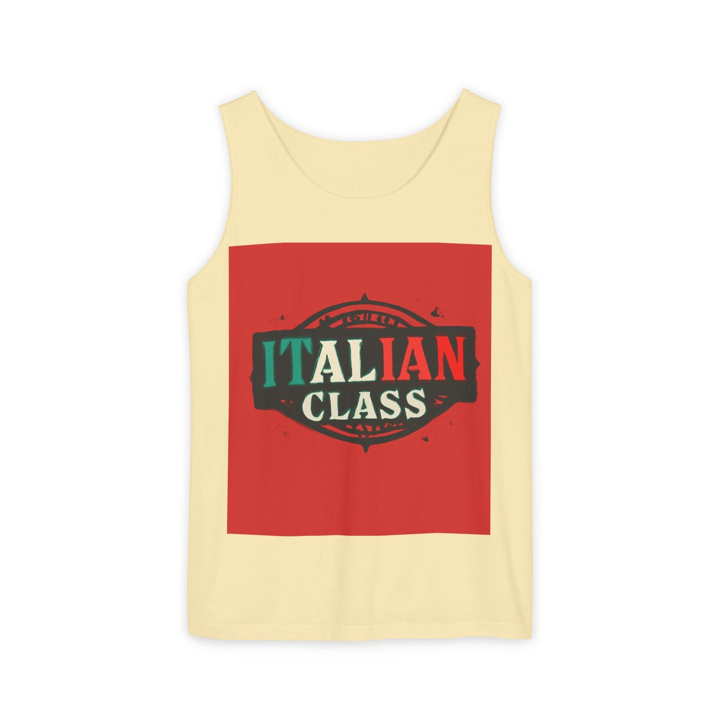 Italian Class Unisex Garment-Dyed Tank Top, Casual Summer Wear, Italian Heritage Gift, Foodie Apparel, Vacation Top