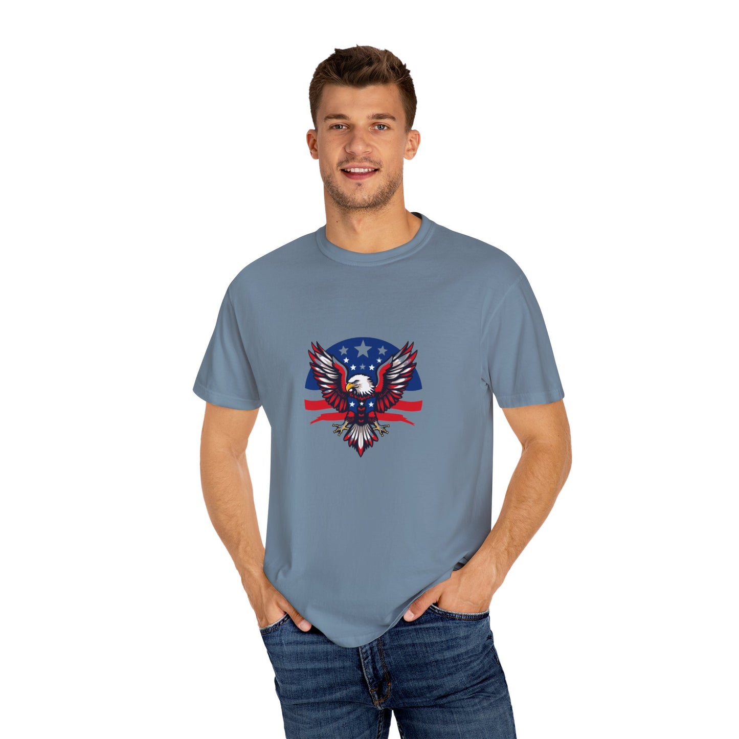 Patriotic T-Shirt with Eagle Graphic | Faith By Flag Tee, Unisex Apparel, Independence Day Shirt, Casual Wear, Gift for Veterans