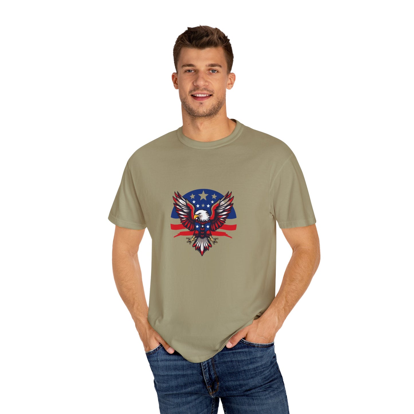 Patriotic T-Shirt with Eagle Graphic | Faith By Flag Tee, Unisex Apparel, Independence Day Shirt, Casual Wear, Gift for Veterans
