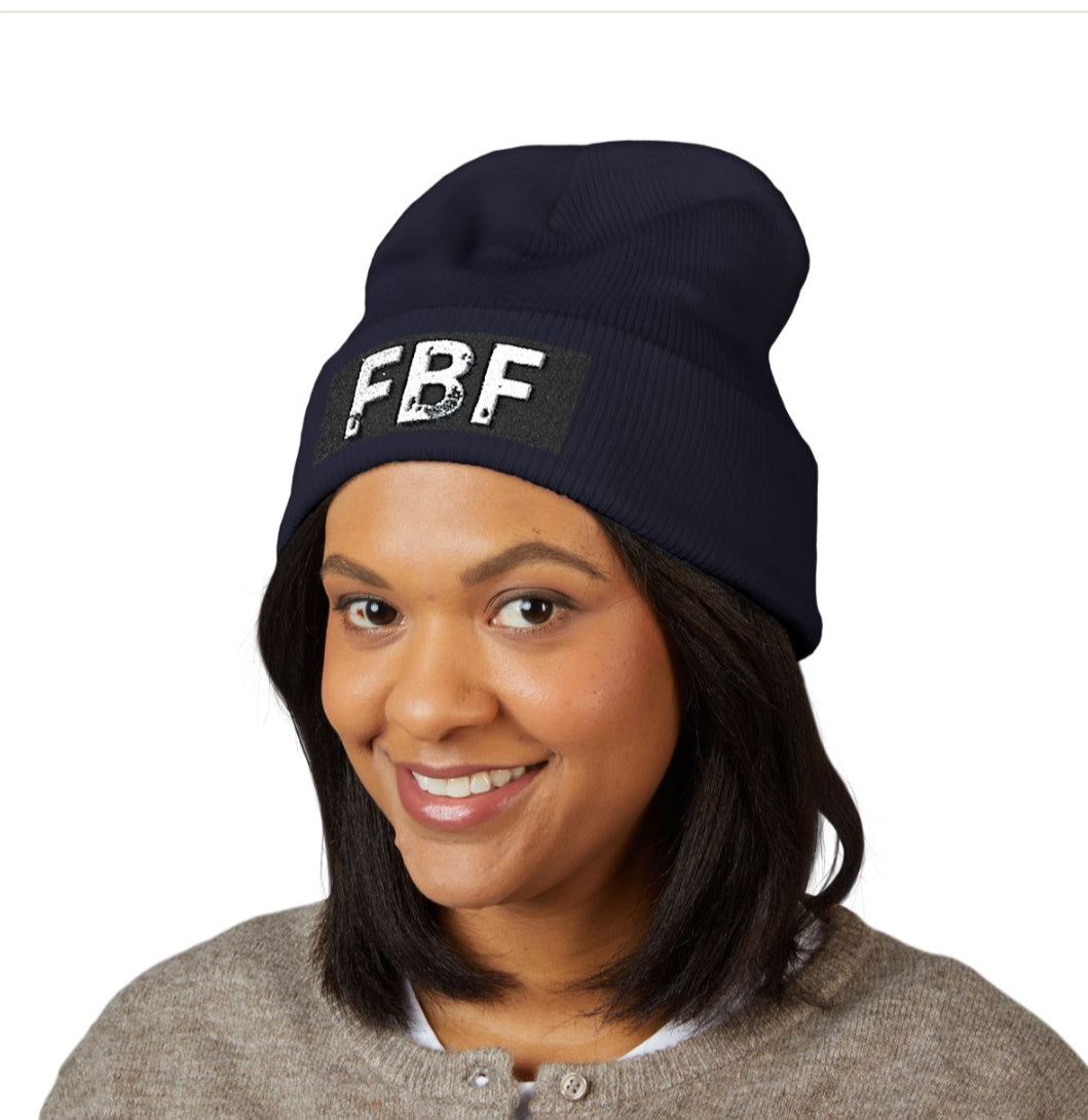 FBF Classic Cuffed Beanie, Embroidered Winter Hat, Cozy Knit Beanie for Men and Women, Fashion Accessory, Gift for Friends