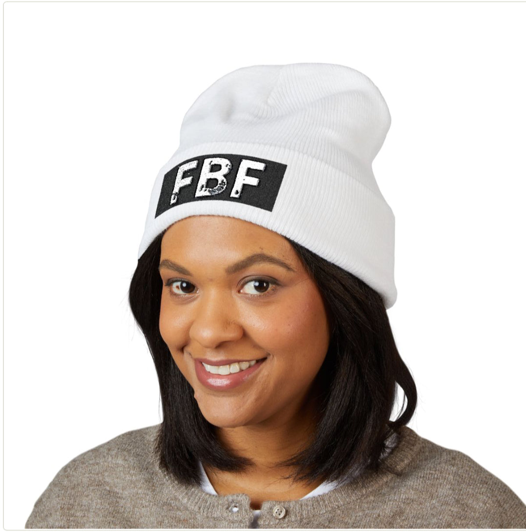 FBF Classic Cuffed Beanie, Embroidered Winter Hat, Cozy Knit Beanie for Men and Women, Fashion Accessory, Gift for Friends