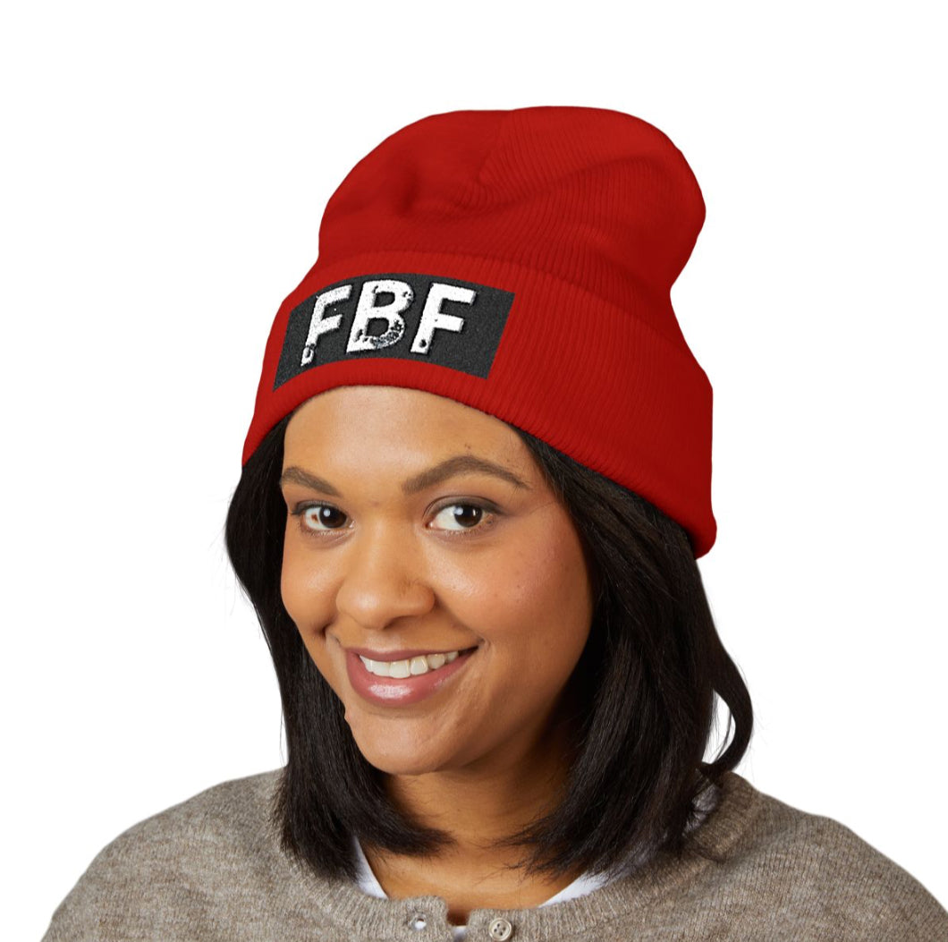 FBF Classic Cuffed Beanie, Embroidered Winter Hat, Cozy Knit Beanie for Men and Women, Fashion Accessory, Gift for Friends