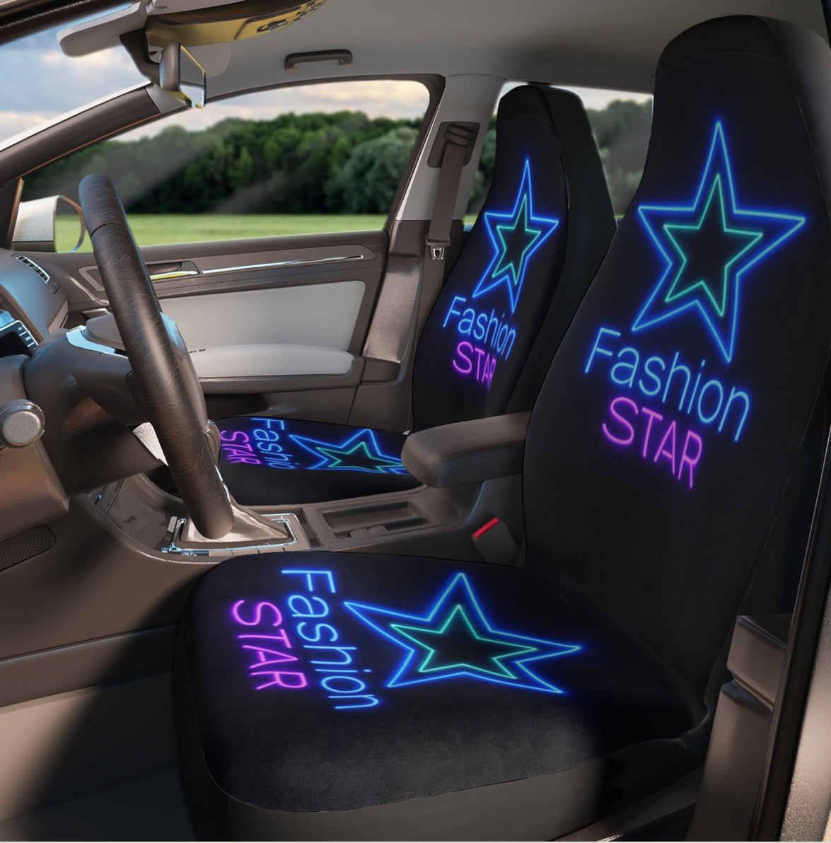 Neon Star Polyester Car Seat Covers, Fashionable Car Accessories, Trendy Seat Protectors, Gift for Car Lovers, Car Interior Decor
