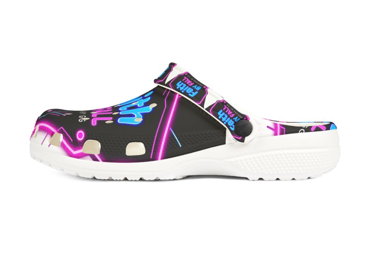 Neon Faith Slip-On Shoes, Comfortable Daily Footwear, Unique Faith-Themed Clogs, Great for Summer, Inspirational Gifts, Faith by Fall Shoes