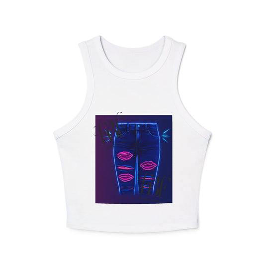 Chic Graphic Racer Tank Top, Casual Wear, Summer Essential, Trendy Apparel, Street Style, Festival Outfit