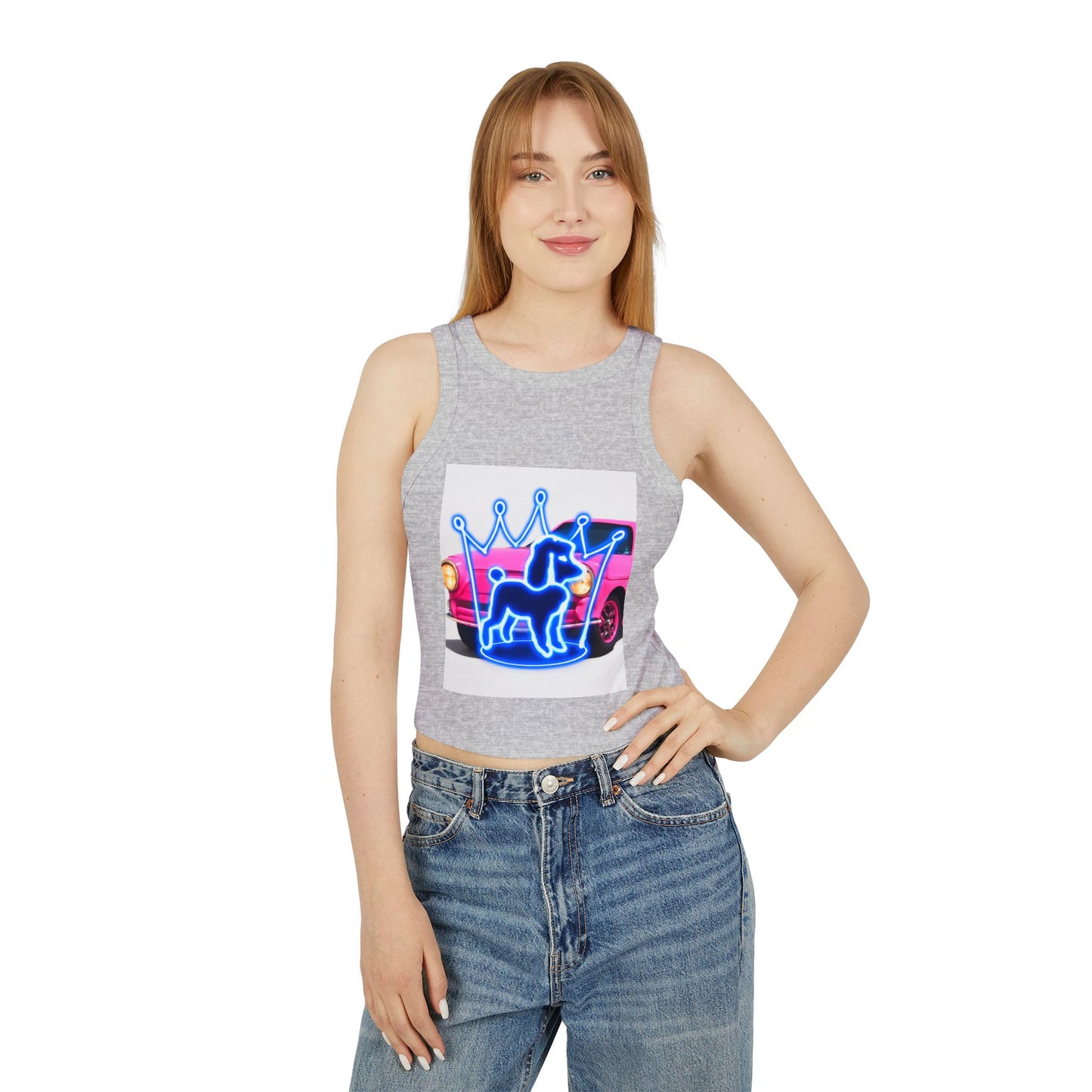 Neon Crowned Dog Racer Tank Top | Women's Casual Wear, Summer Clothing, Beach Gear, Animal Lover Gift, Fashion Statement