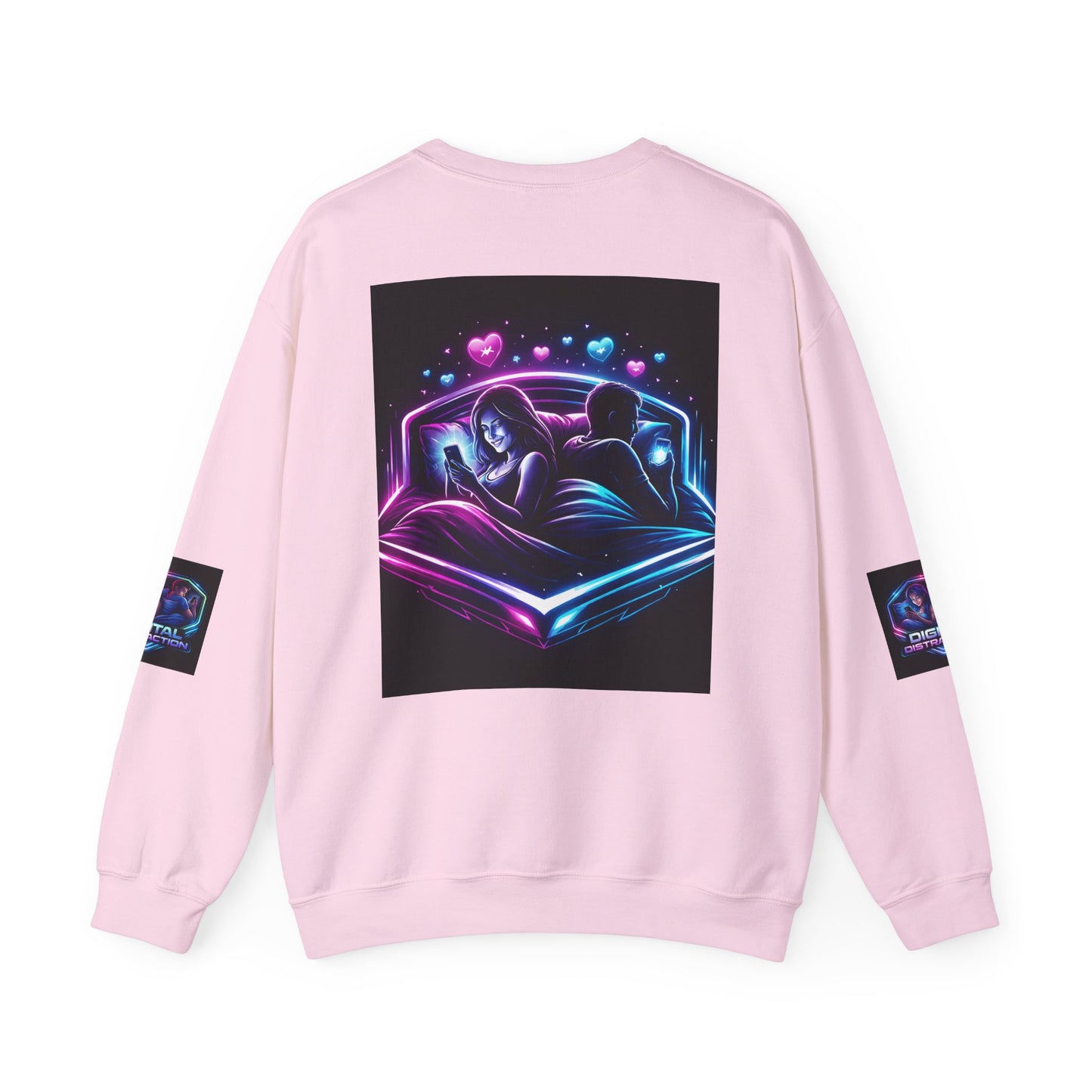 Crewneck Sweatshirt — Neon Couple in Bed Heart Illustration