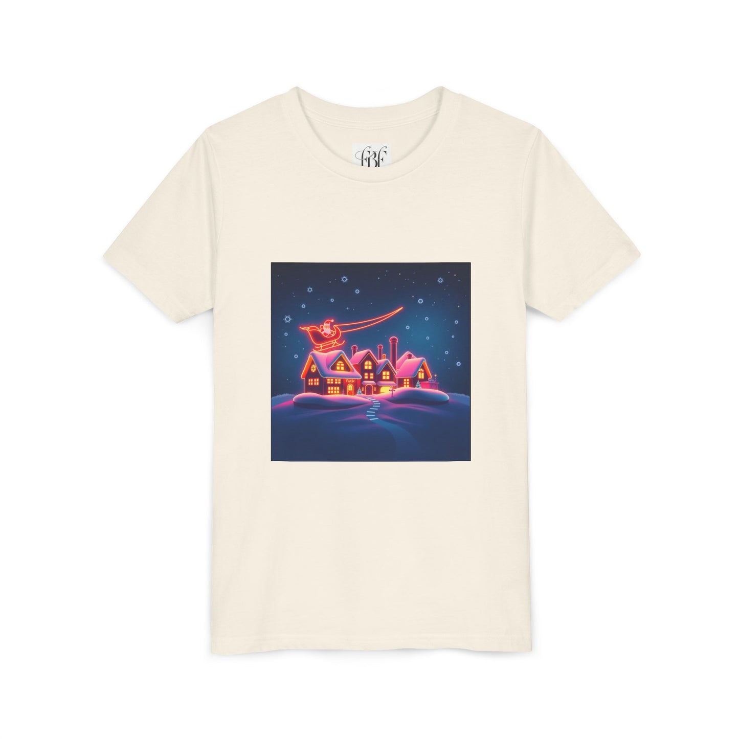 Neon Winter Village Youth Tee — Magical Snowy Night Kids T-Shirt
