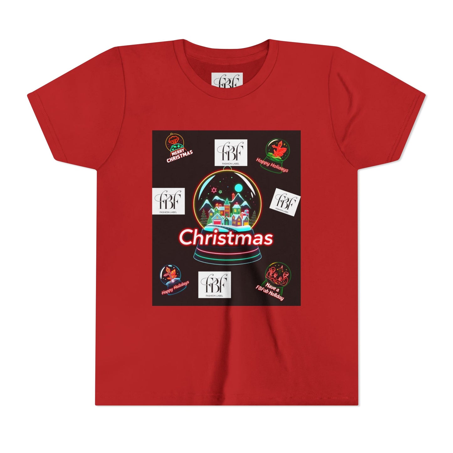 Youth Christmas Short Sleeve Tee, Holiday Tee, Xmas Gift for Kids, Fun Tee for Celebrations, Winter Festive Shirt