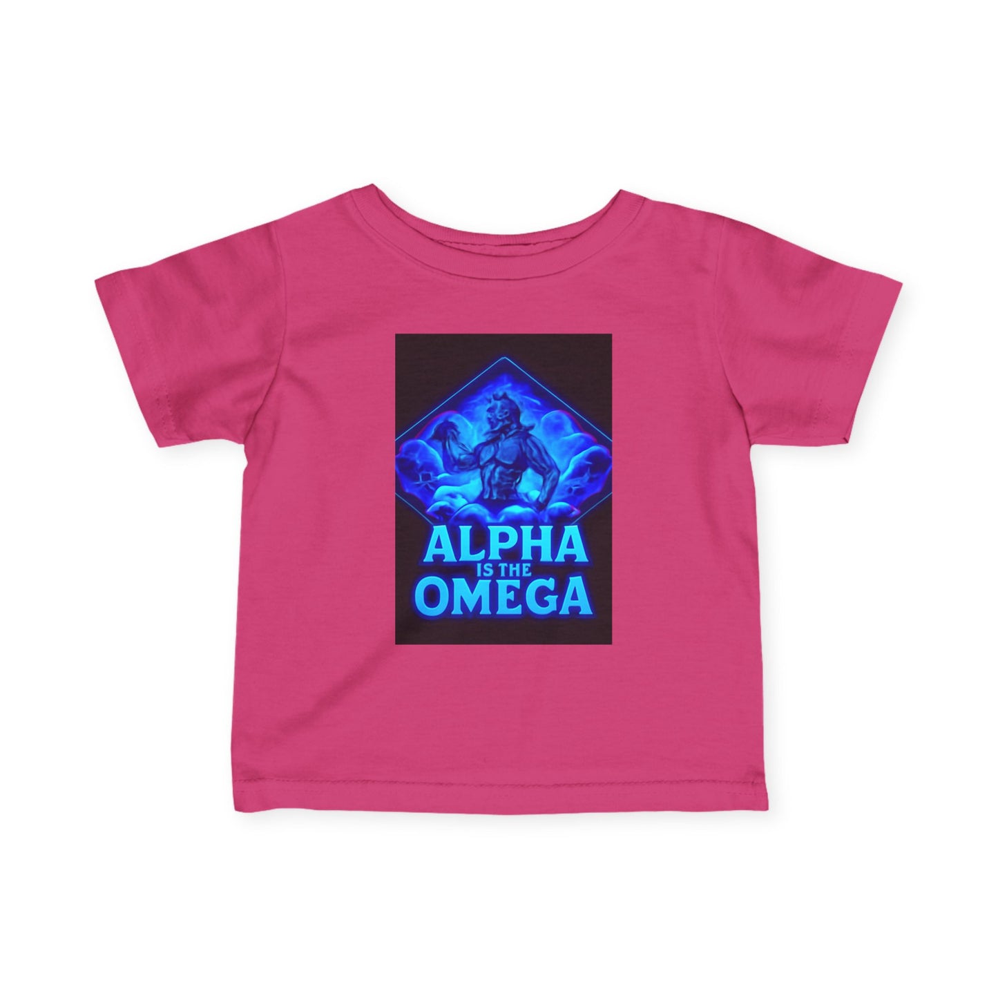 Infant Tee — "Alpha Is the Omega" Neon Christian Baby Shirt
