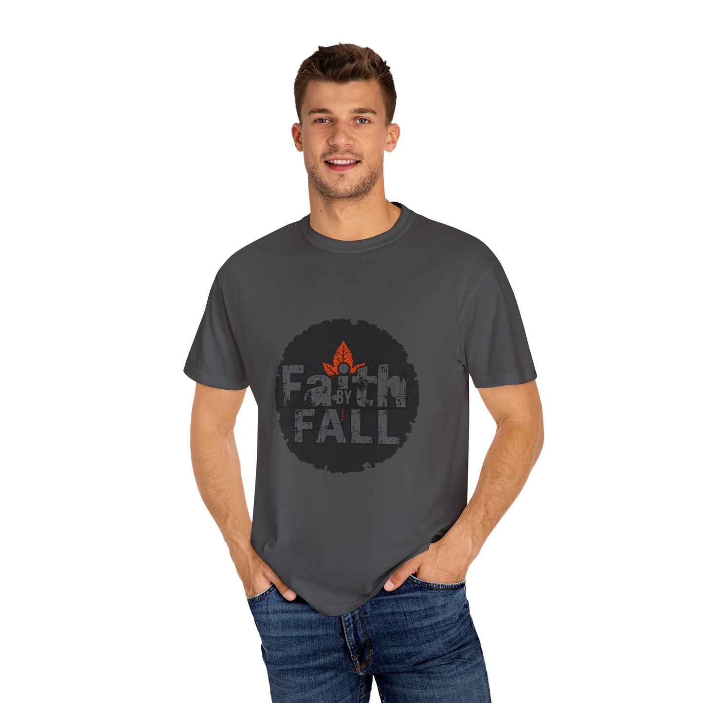 Faith by Fall Unisex Garment-Dyed T-Shirt, Cozy Casual Wear, Autumn Style Top, Inspirational Tee, Fall Fashion, Gift for Him/Her