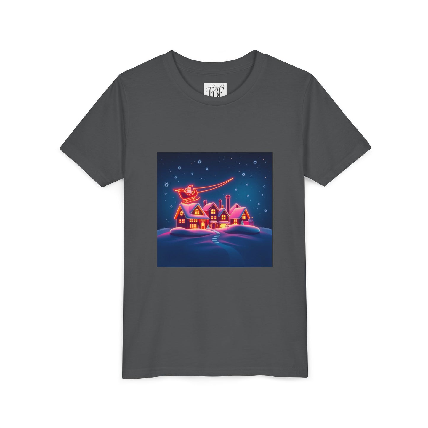 Neon Winter Village Youth Tee — Magical Snowy Night Kids T-Shirt