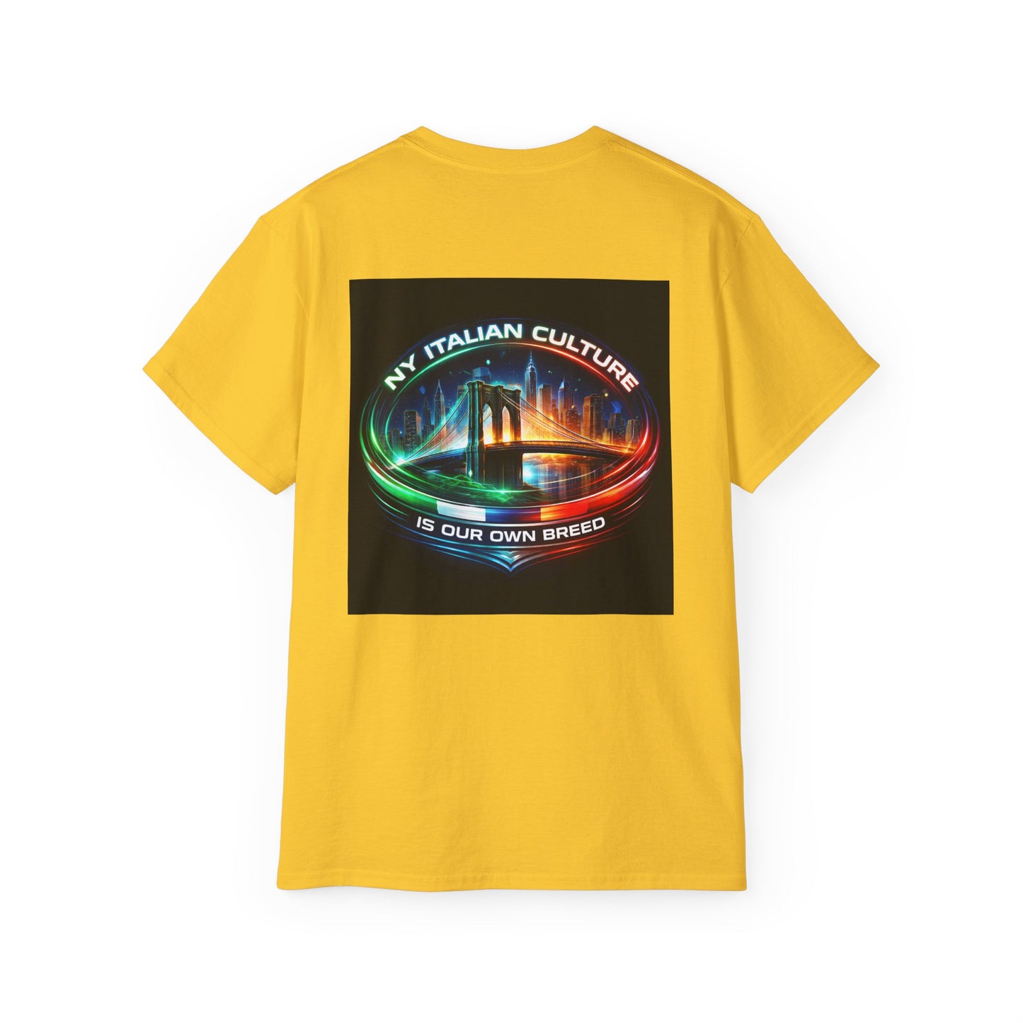 NY Italian Culture T‑Shirt — Retro Neon Brooklyn Bridge Graphic