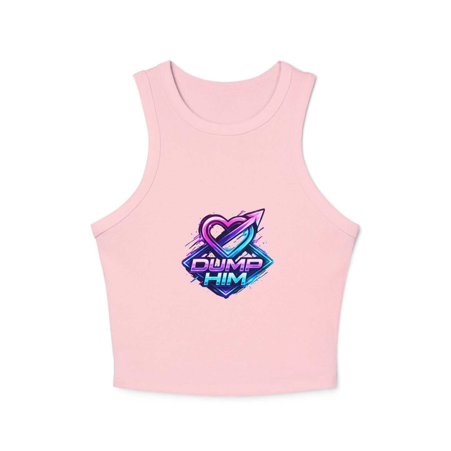 Dump Him Graphic Racer Tank Top — Bold Retro Heart Breakup Tee for Women
