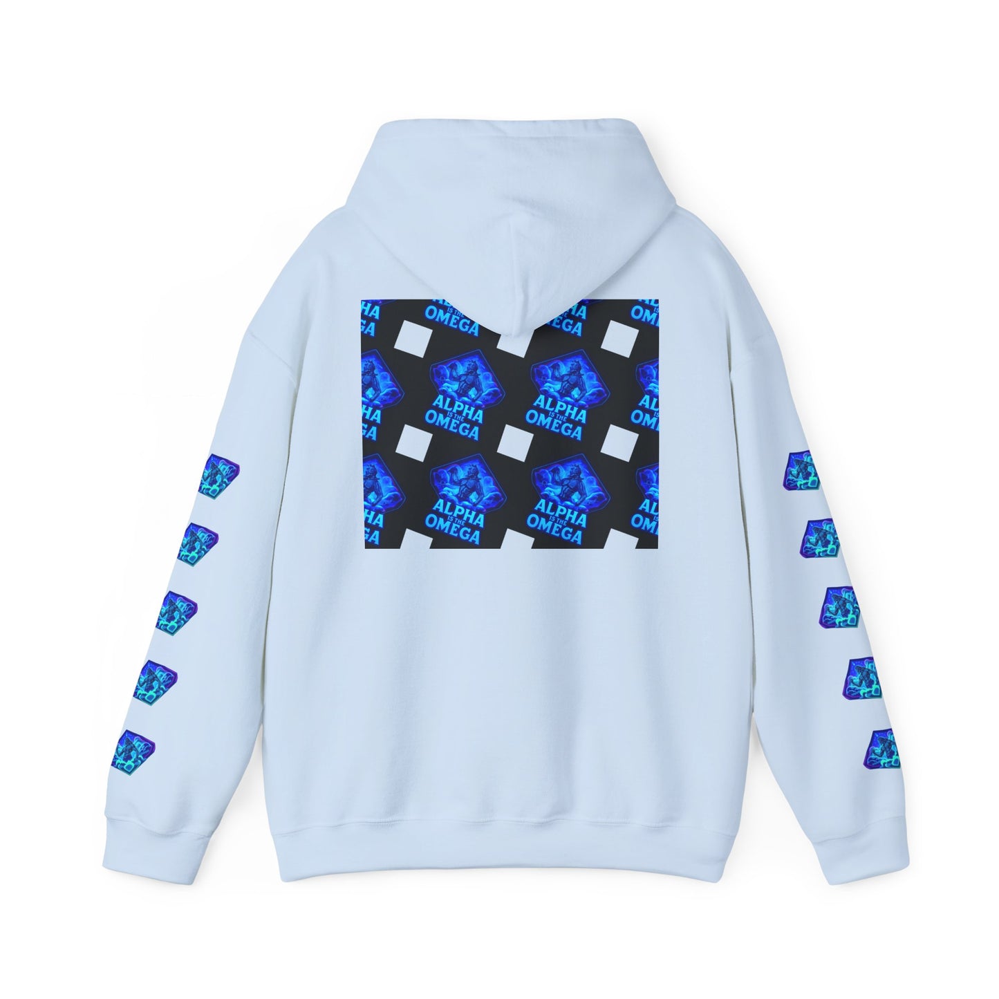 Alpha is the Omega Graphic Hoodie — Blue Retro Logo Pullover