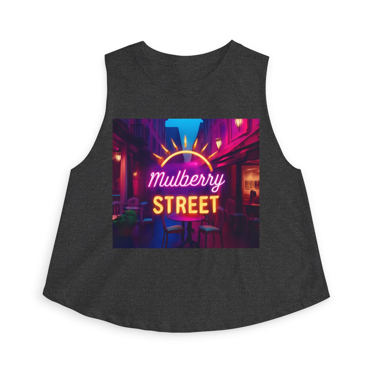 Mulberry Street Neon Crop Top — Vintage Nightlife Graphic Tank