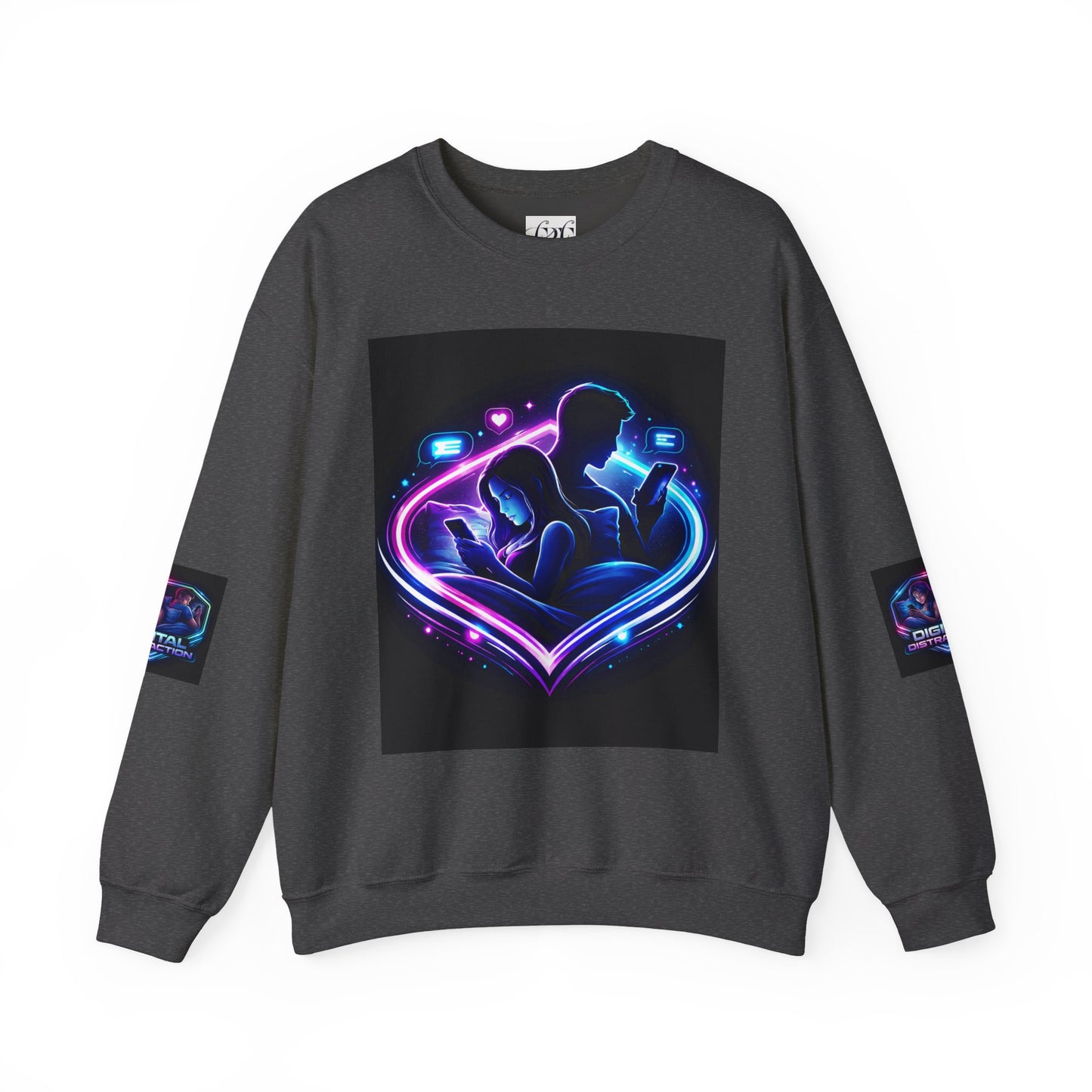 Crewneck Sweatshirt — Neon Couple in Bed Heart Illustration