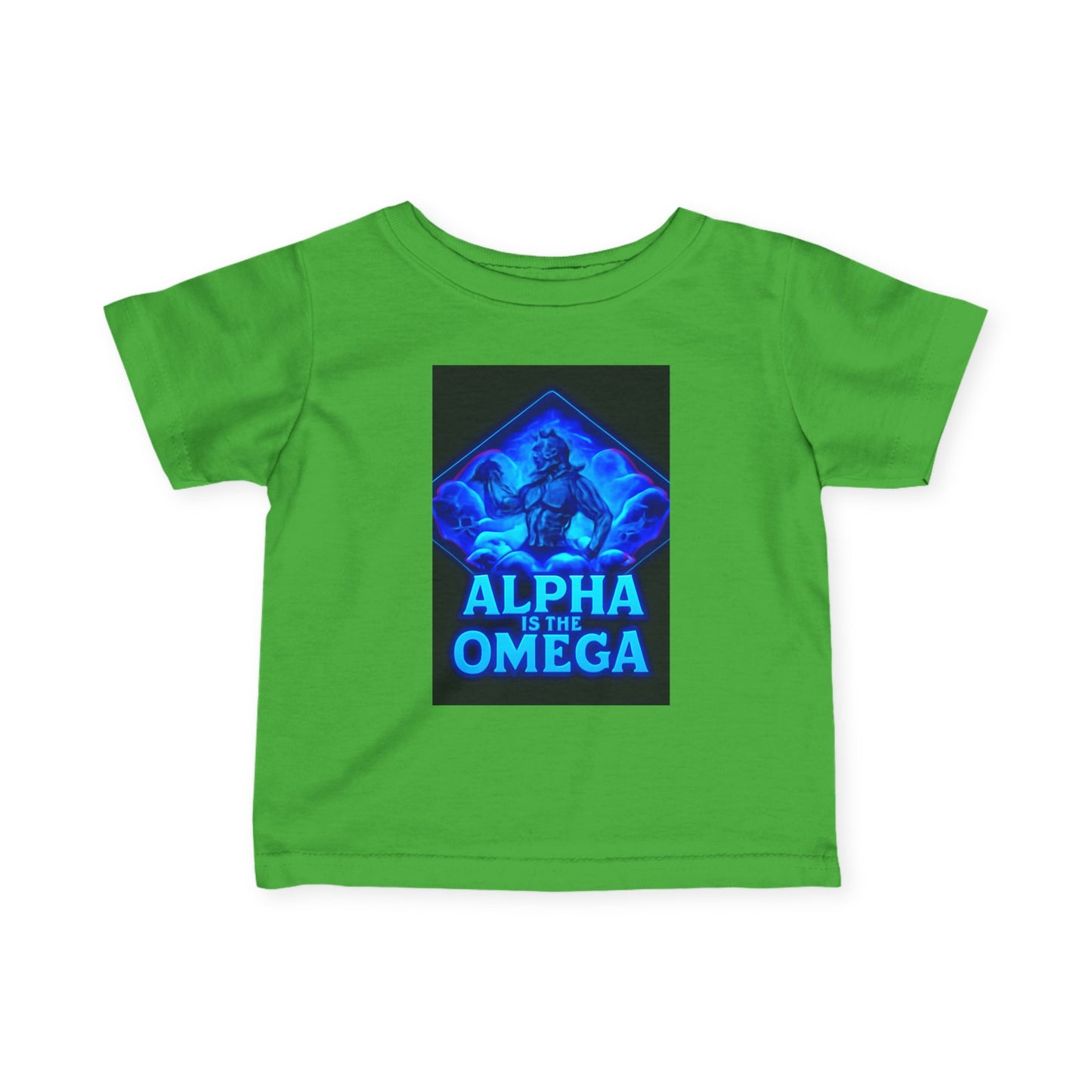 Infant Tee — "Alpha Is the Omega" Neon Christian Baby Shirt