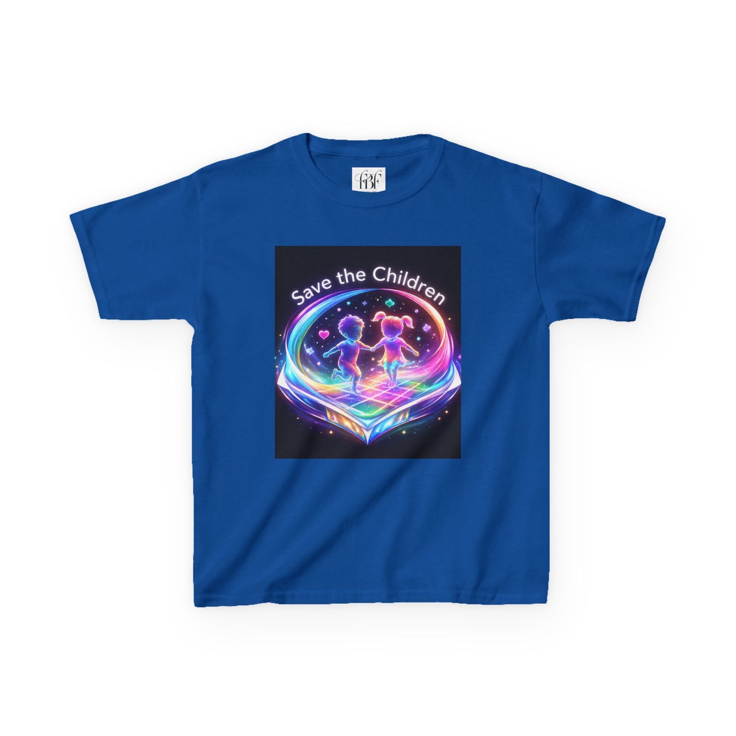 Kids Tee — 'Save the Children' Neon Rainbow Charity Design